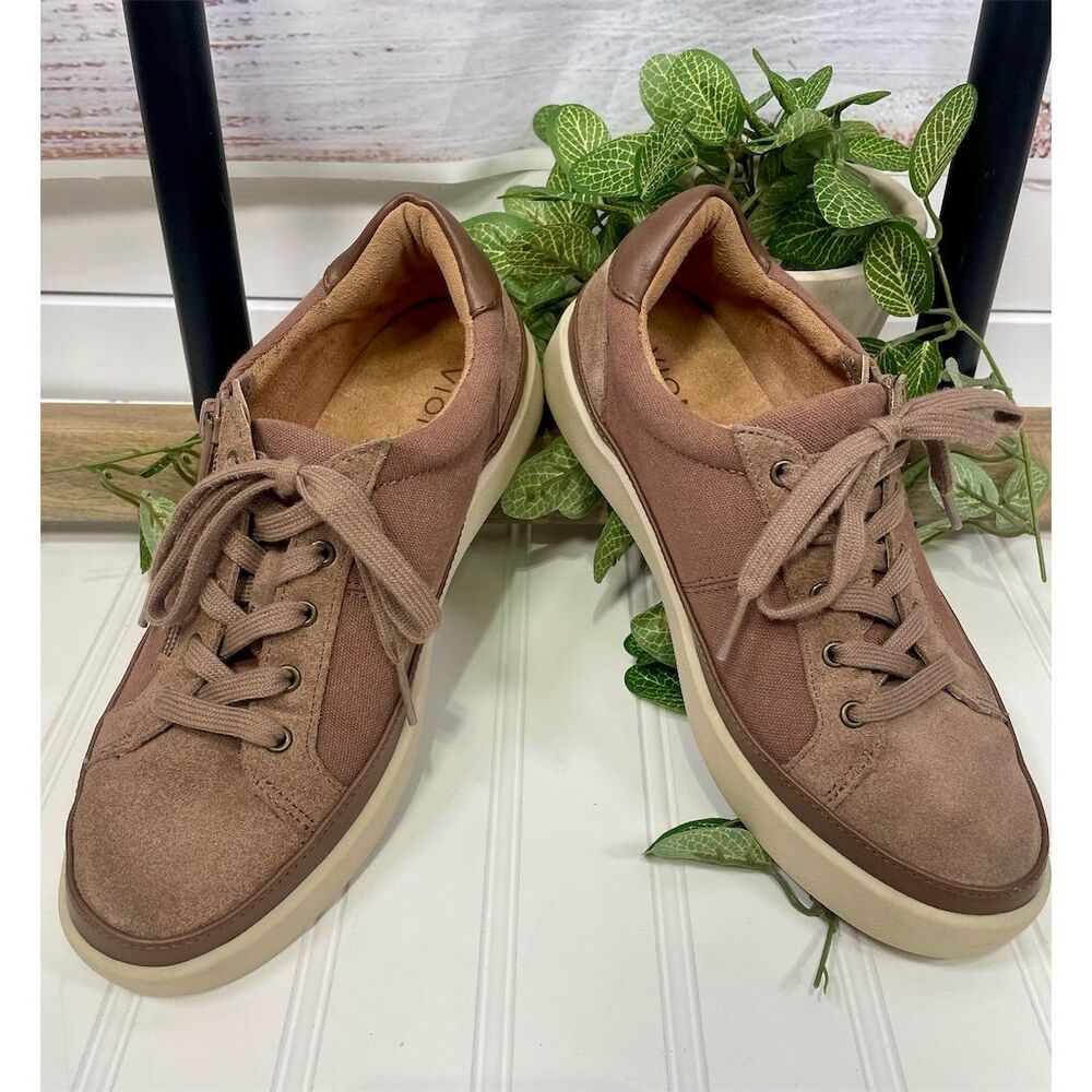 Vionic Mayra Mauve/Brown Sneakers Size 7.5 Suede & Canvas Zip - Picture 3 of 10